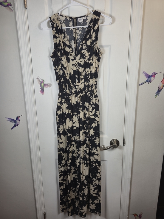 GAP Dresses & Skirts - GAP Floral Wide Leg Jumpsuit Black Cream Smocked Waist XS